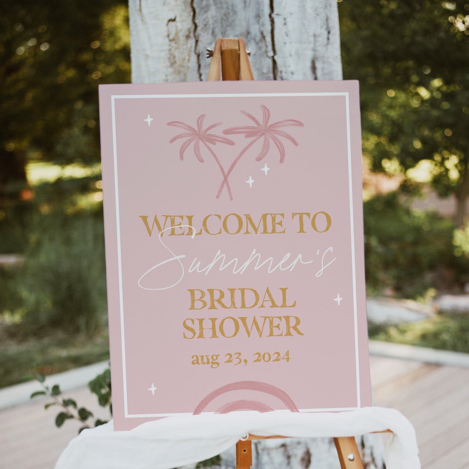 Fully editable and printable bridal shower welcome sign with a Palm Springs design. Perfect for a Palm Springs bridal shower themed party