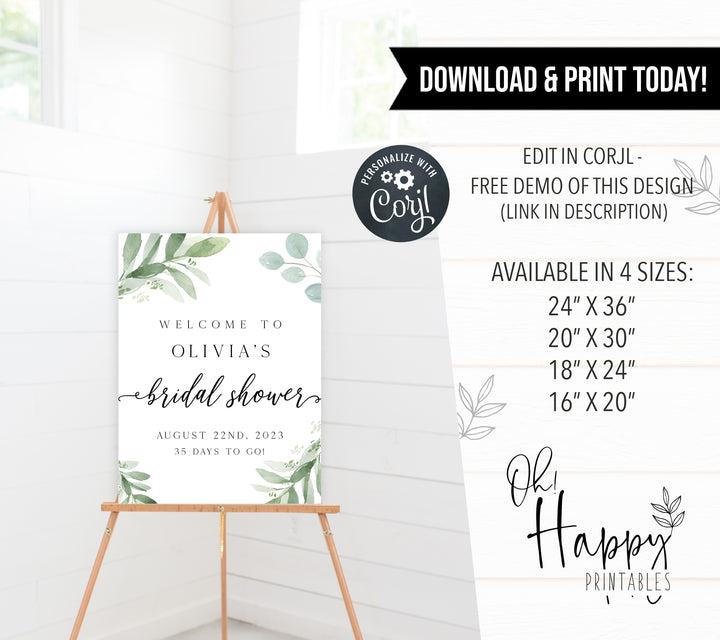 editable bridal shower welcome sign, printable bridal shower welcome sign, greenery bridal shower welcome sign, greenery bridal shower, floral bridal shower