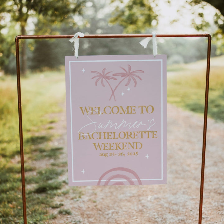 Fully editable and printable bachelorette weekend welcome sign with a Palm Springs design. Perfect for a Palm Springs bridal shower themed party