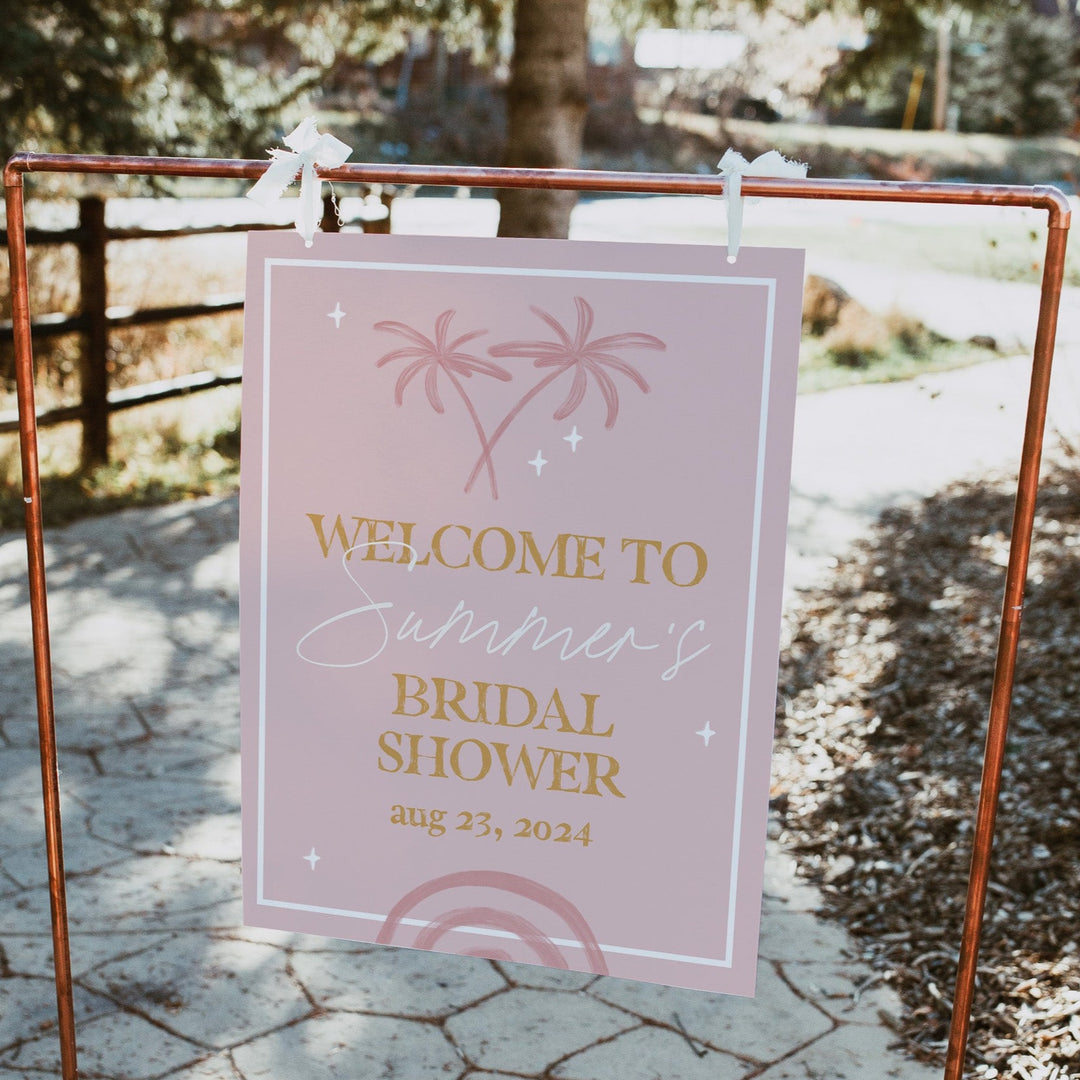 Fully editable and printable bridal shower welcome sign with a Palm Springs design. Perfect for a Palm Springs bridal shower themed party