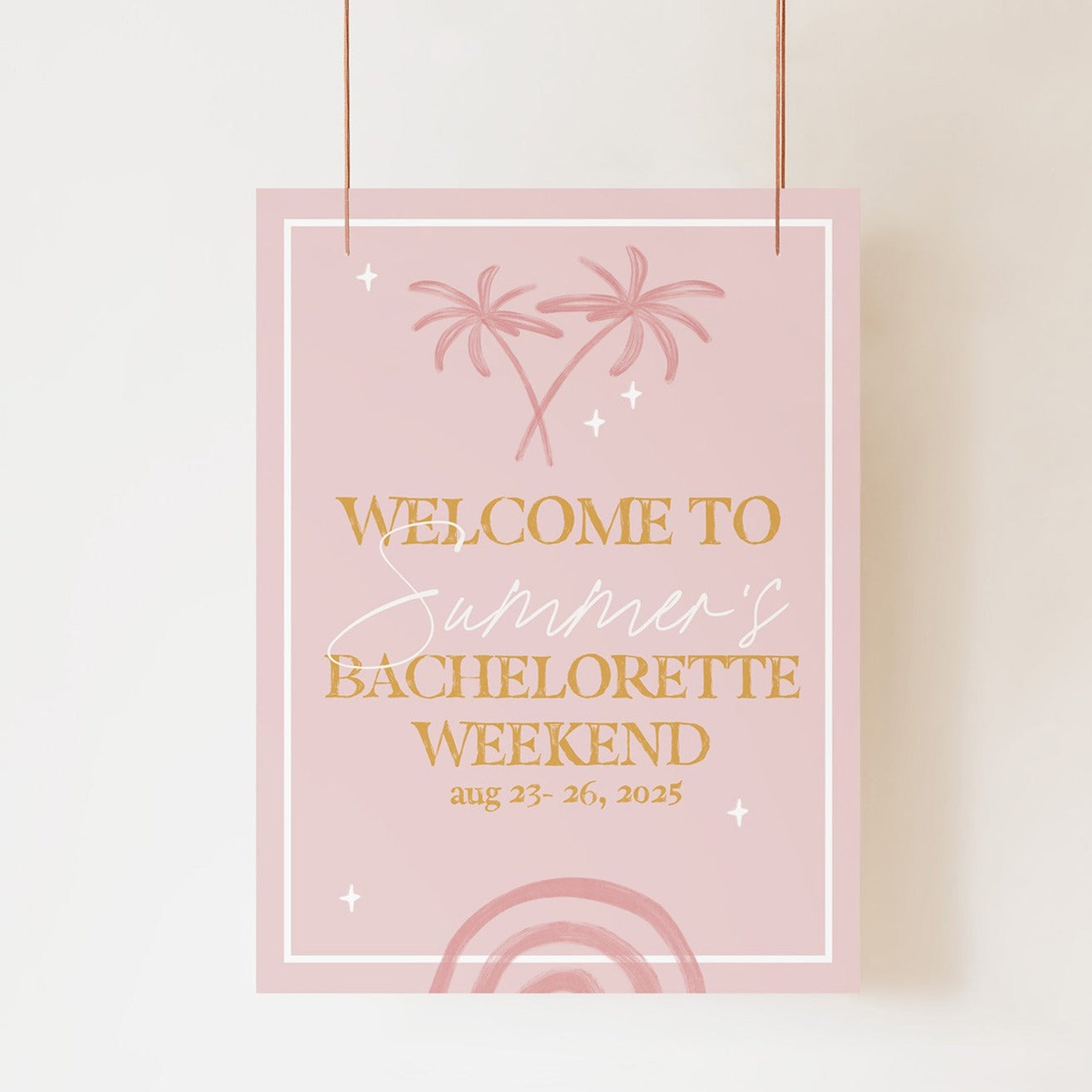 Fully editable and printable bachelorette weekend welcome sign with a Palm Springs design. Perfect for a Palm Springs bridal shower themed party