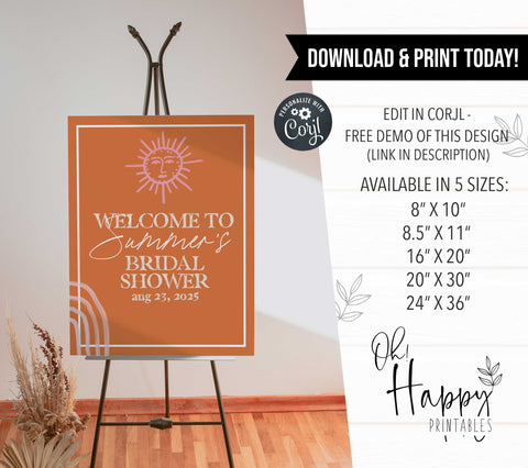 Fully editable and printable hen party weekend welcome sign with a Palm Springs design. Perfect for a Palm Springs bridal shower themed party