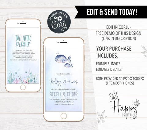 editable whale baby shower invitations, printable whale baby shower invitations, whale baby shower theme