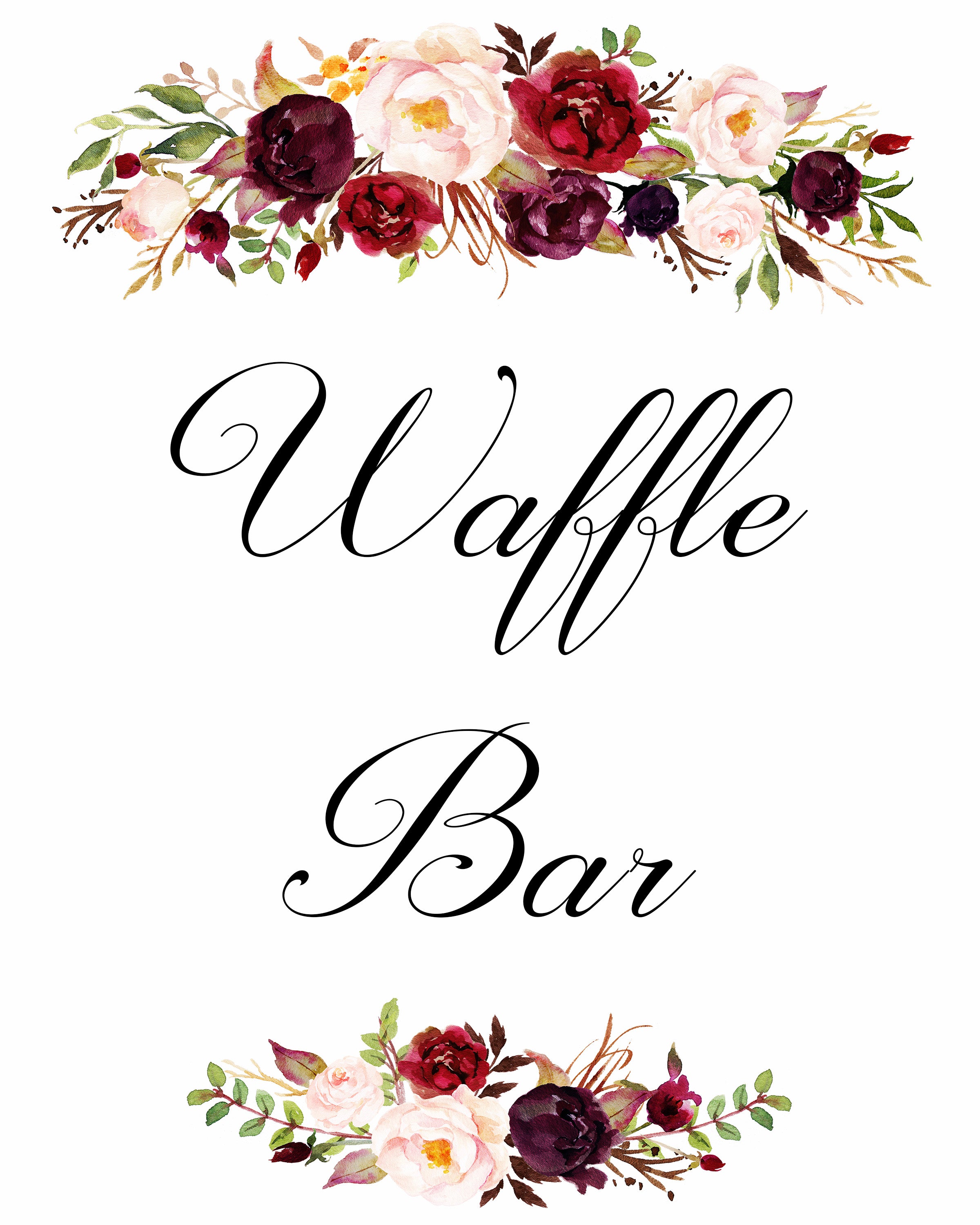Waffle bar burgundy marsala wedding sign