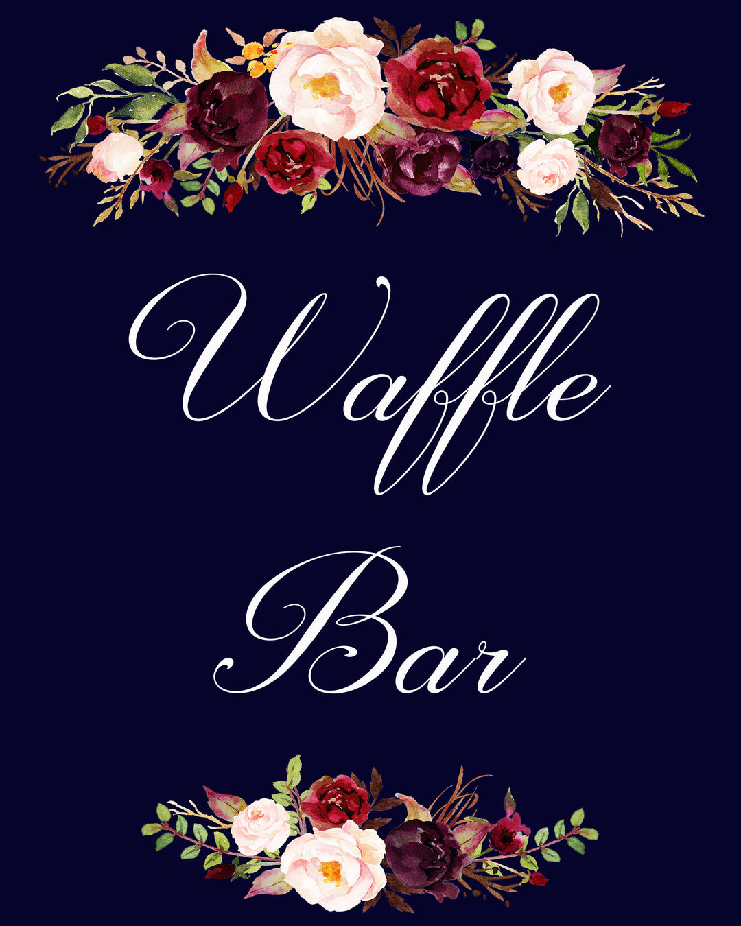 Waffle bar burgundy marsala wedding sign