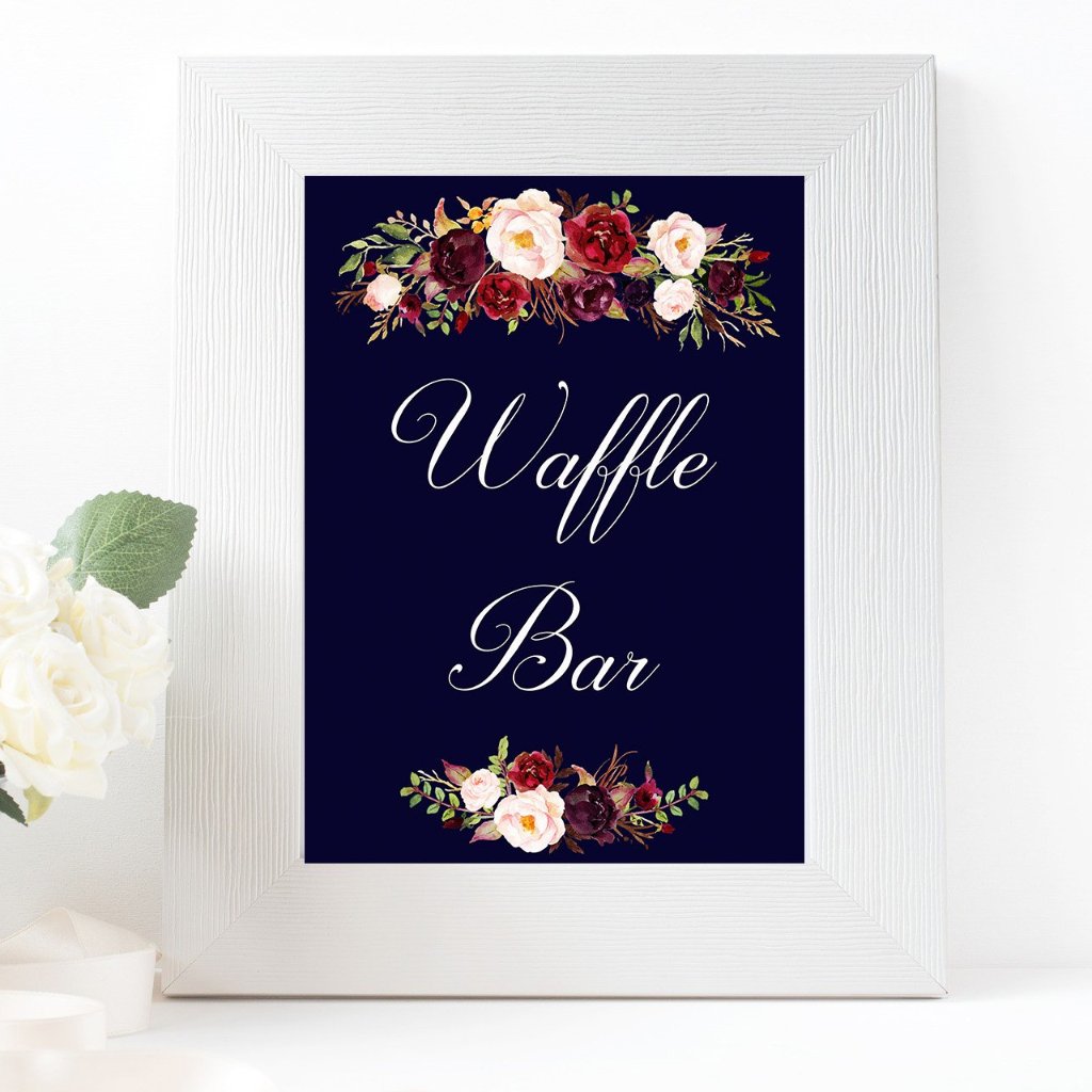 Waffle bar burgundy marsala wedding sign printable