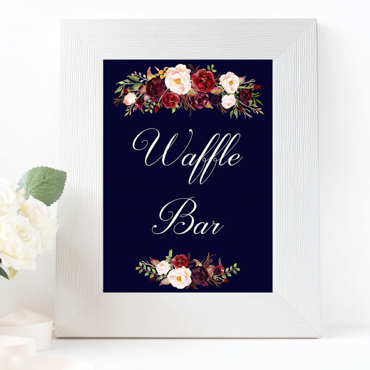 Waffle bar burgundy marsala wedding sign printable
