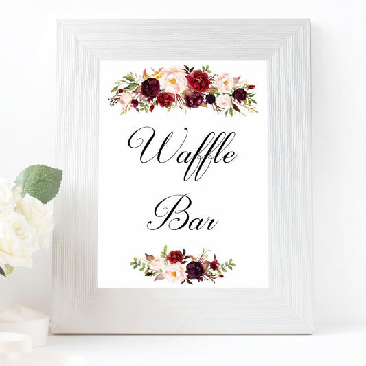 Waffle bar burgundy marsala wedding sign printable