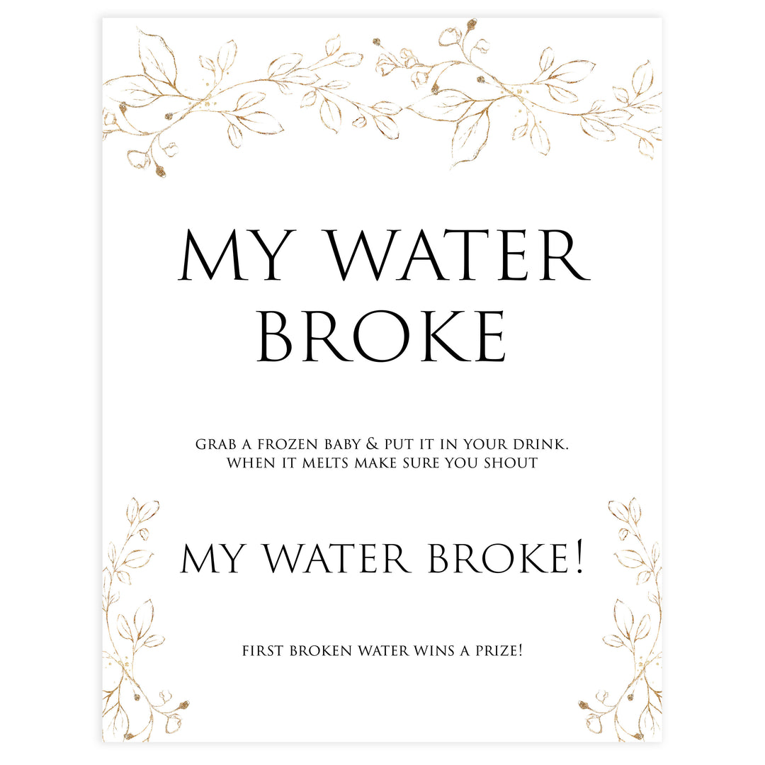 my water broke game, Printable baby shower games, gold leaf baby games, baby shower games, fun baby shower ideas, top baby shower ideas, gold leaf baby shower, baby shower games, fun gold leaf baby shower ideas