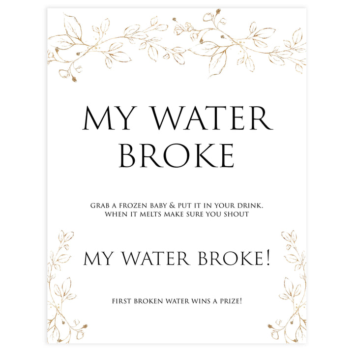 my water broke game, Printable baby shower games, gold leaf baby games, baby shower games, fun baby shower ideas, top baby shower ideas, gold leaf baby shower, baby shower games, fun gold leaf baby shower ideas