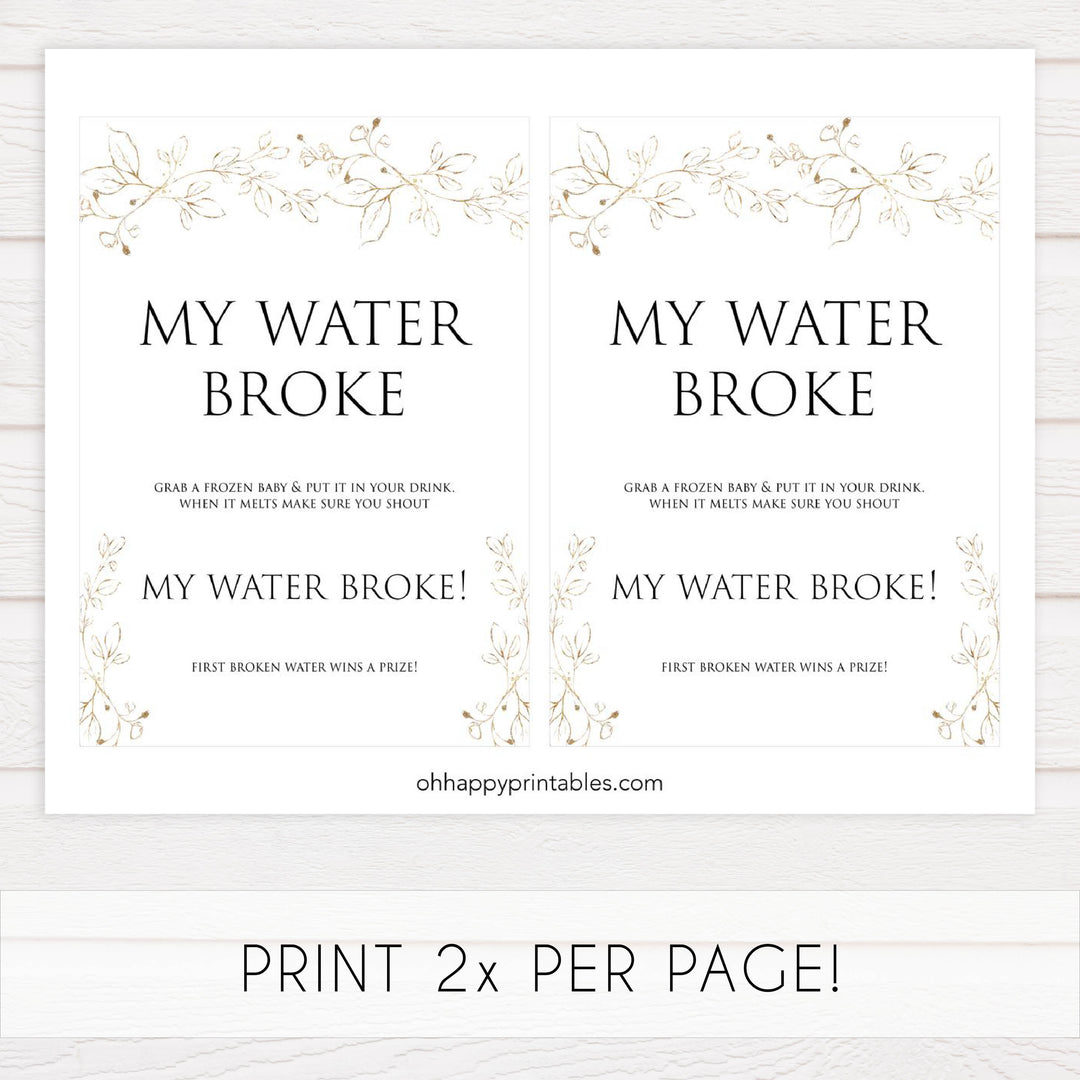 my water broke game, Printable baby shower games, gold leaf baby games, baby shower games, fun baby shower ideas, top baby shower ideas, gold leaf baby shower, baby shower games, fun gold leaf baby shower ideas