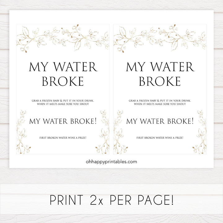 my water broke game, Printable baby shower games, gold leaf baby games, baby shower games, fun baby shower ideas, top baby shower ideas, gold leaf baby shower, baby shower games, fun gold leaf baby shower ideas