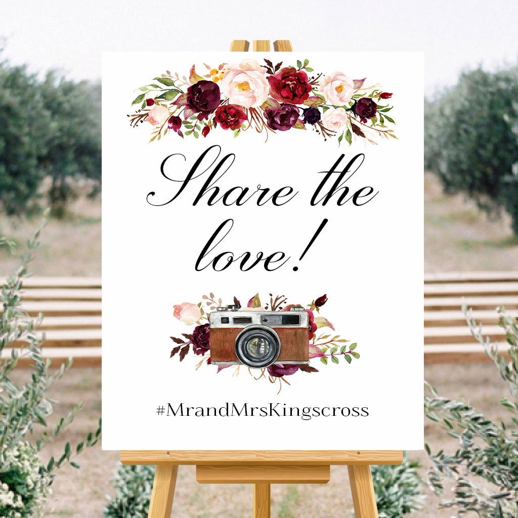 Share The Love Marsala White Hashtag Sign wedding