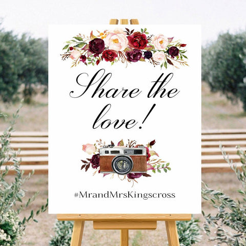 Share The Love Marsala White Hashtag Sign wedding