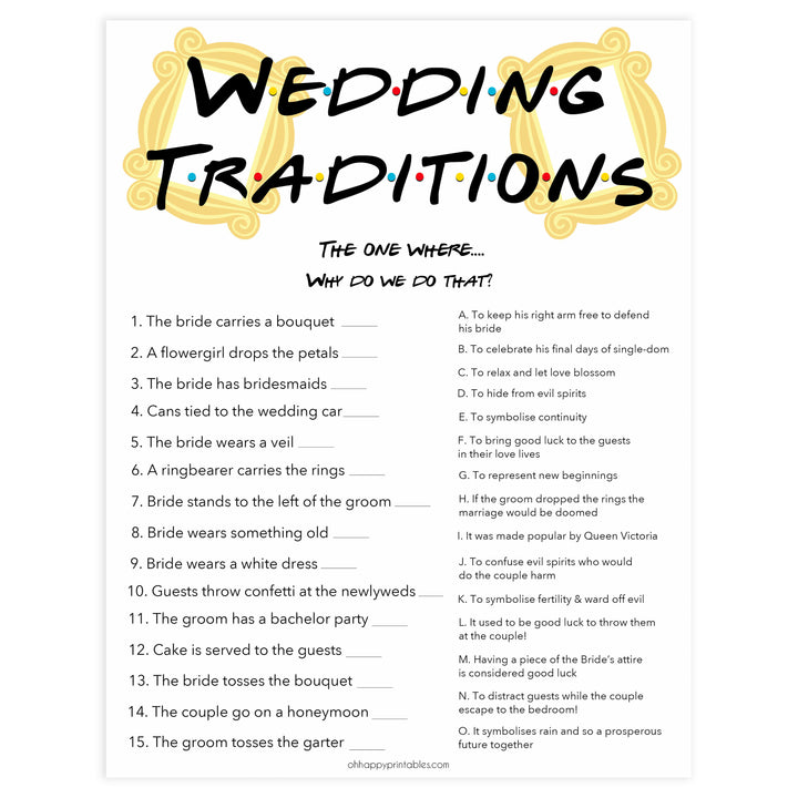 wedding traditions game, bridal traditions game, Printable bridal shower games, friends bridal shower, friends bridal shower games, fun bridal shower games, bridal shower game ideas, friends bridal shower