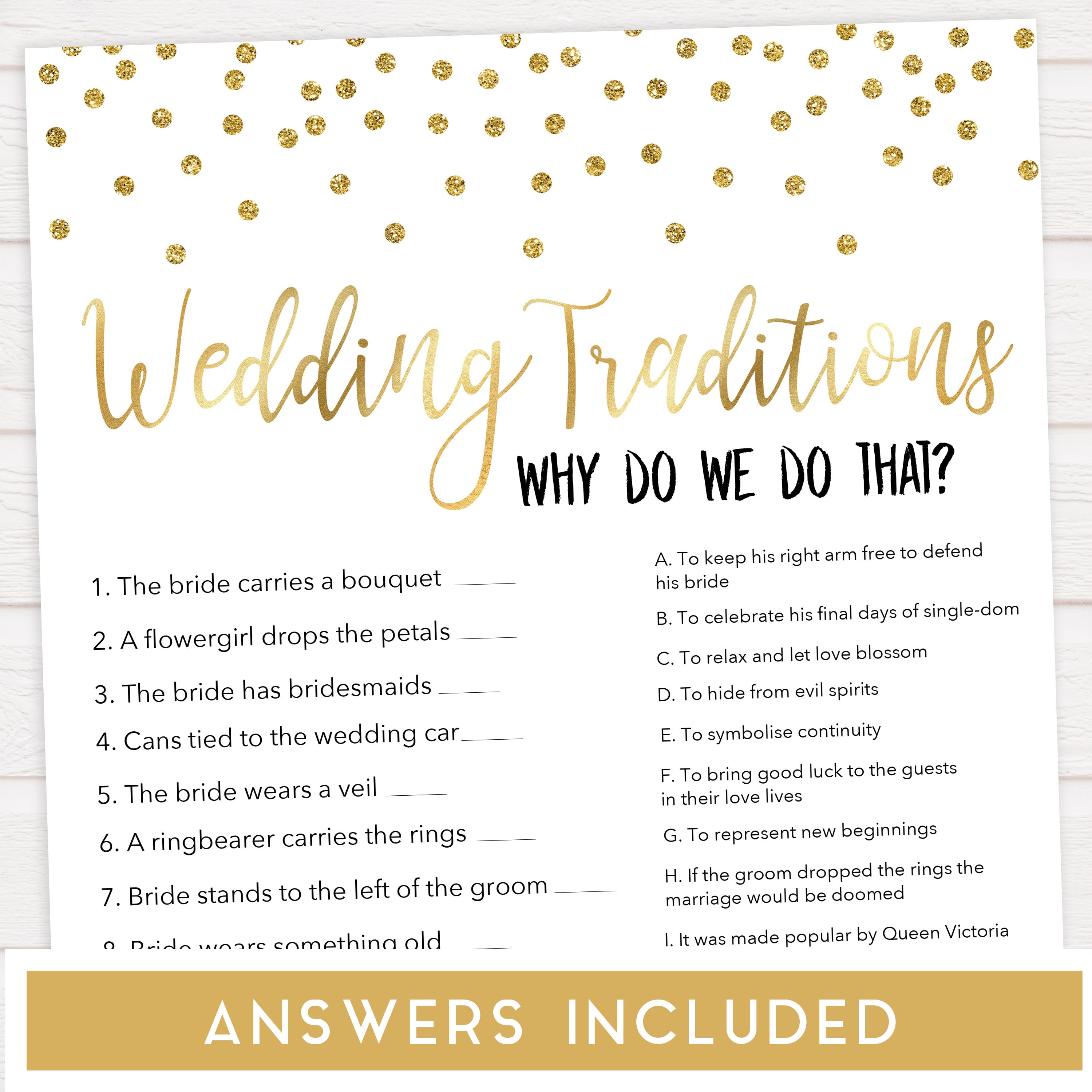 wedding traditions bridal game, Printable bridal shower games, gold glitter bridal shower, gold glitter bridal shower games, fun bridal shower games, bridal shower game ideas, gold glitter bridal shower