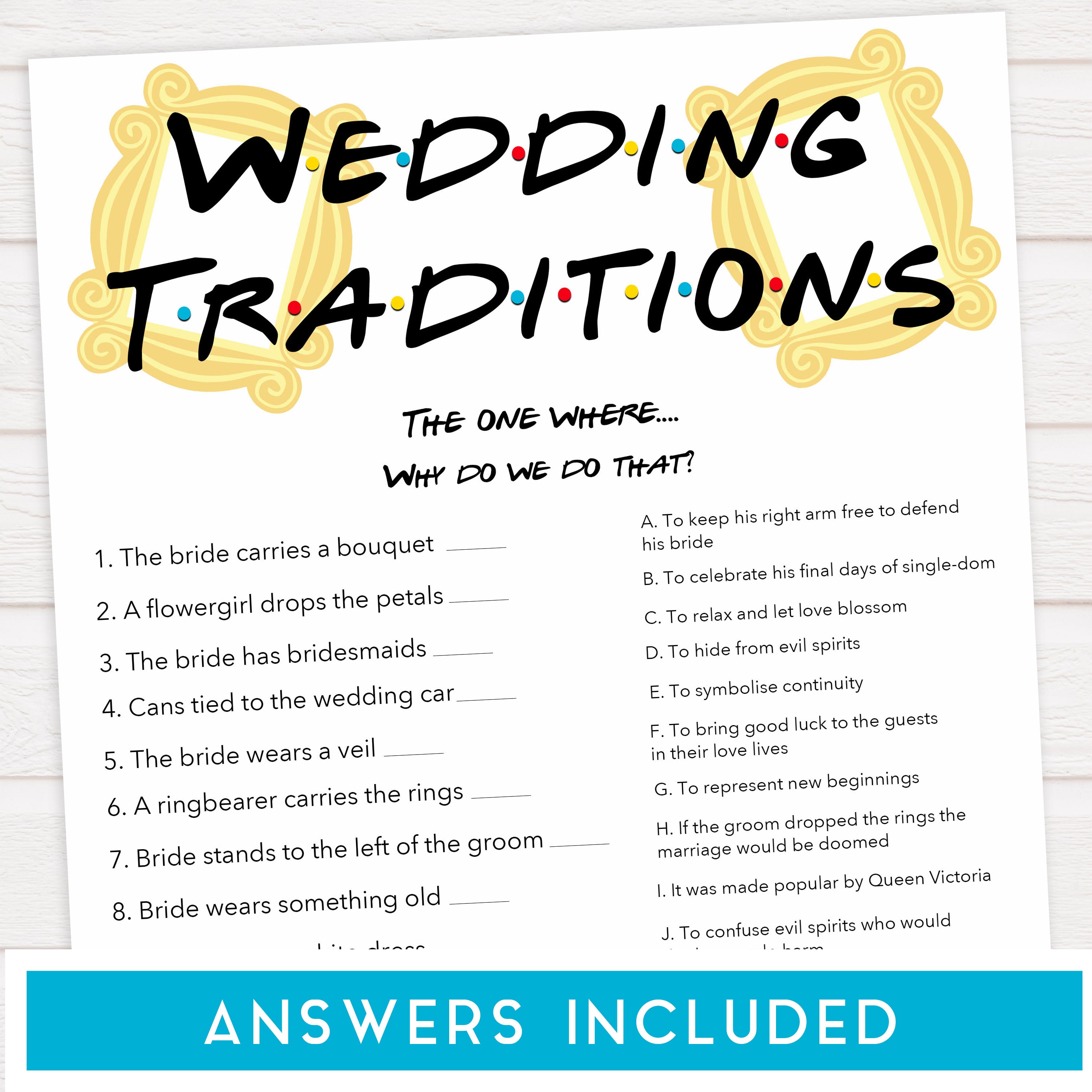 wedding traditions game, bridal traditions game, Printable bridal shower games, friends bridal shower, friends bridal shower games, fun bridal shower games, bridal shower game ideas, friends bridal shower