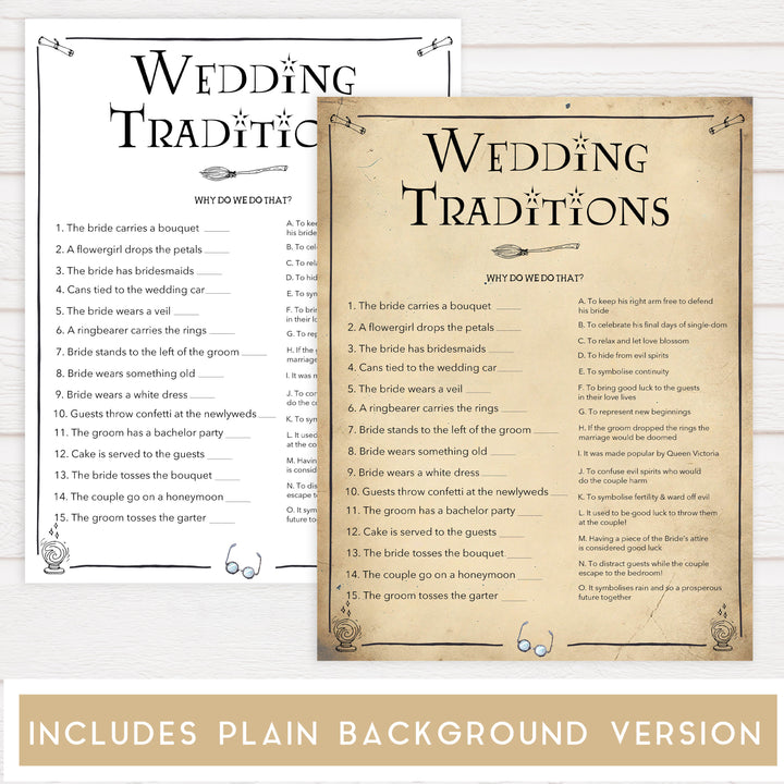 wedding traditions trivia game,  Printable bridal shower games, Harry potter bridal shower, Harry Potter bridal shower games, fun bridal shower games, bridal shower game ideas, Harry Potter bridal shower