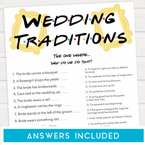 wedding traditions game, bridal traditions game, Printable bridal shower games, friends bridal shower, friends bridal shower games, fun bridal shower games, bridal shower game ideas, friends bridal shower