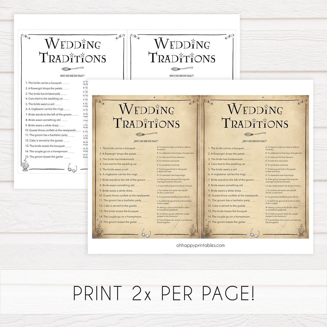 wedding traditions trivia game,  Printable bridal shower games, Harry potter bridal shower, Harry Potter bridal shower games, fun bridal shower games, bridal shower game ideas, Harry Potter bridal shower