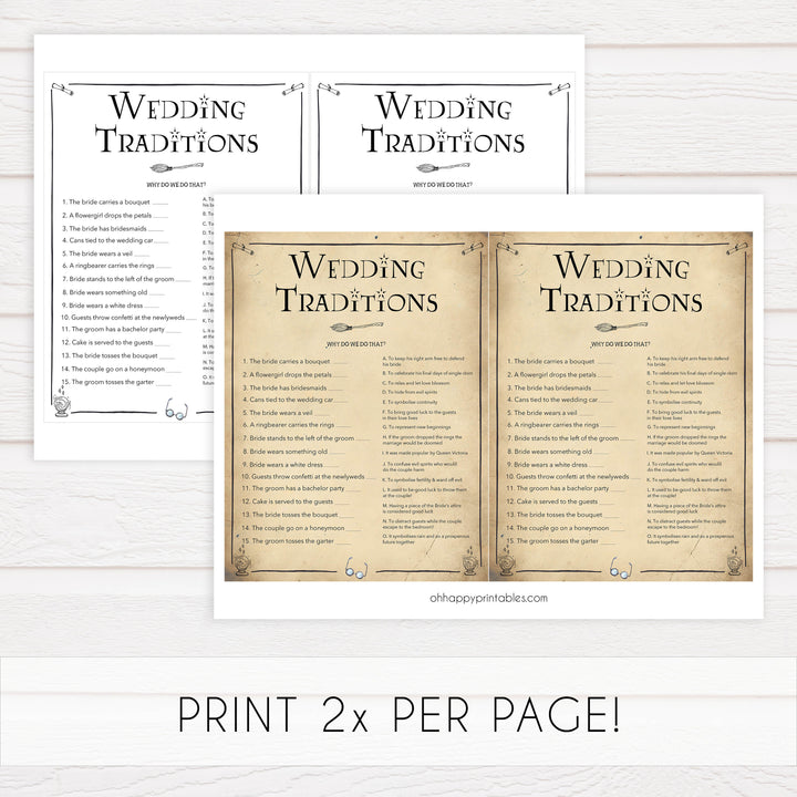 wedding traditions trivia game,  Printable bridal shower games, Harry potter bridal shower, Harry Potter bridal shower games, fun bridal shower games, bridal shower game ideas, Harry Potter bridal shower