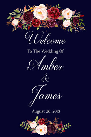  Burgundy and Navy Wedding Welcome Sign Printable