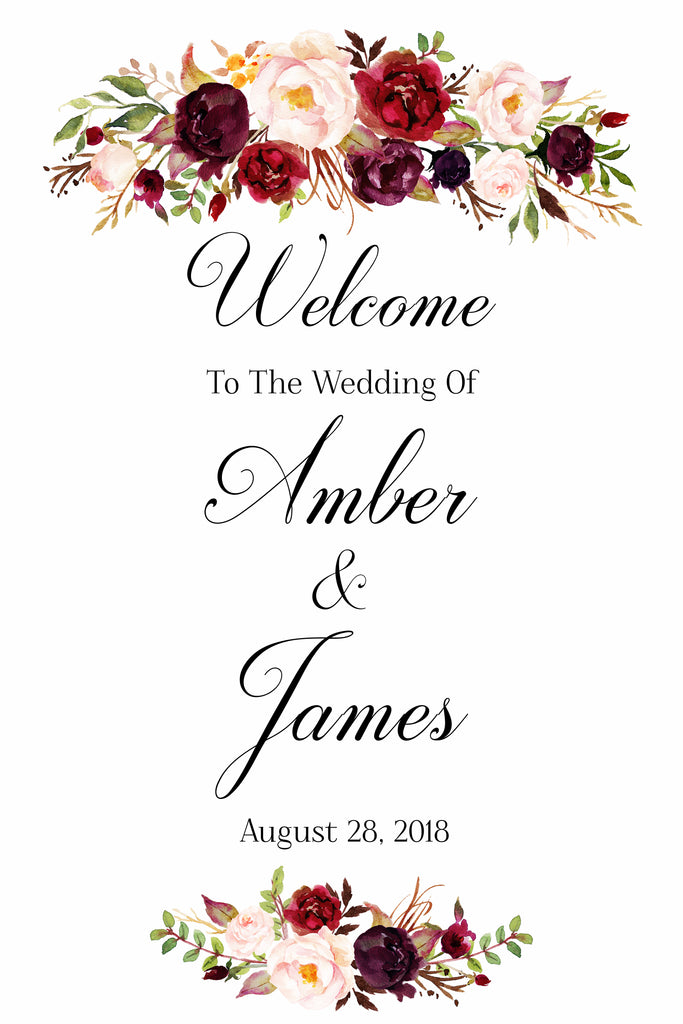 Welcome To Our Wedding Sign Marsala Floral White Printable – OhHappyPrintables