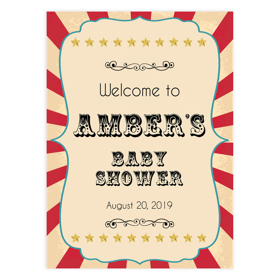 baby shower welcome sign, circus baby shower signs, printable baby shower signs, carnival baby shower signs