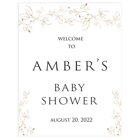 baby shower welcome signs, Gold leaf baby decor, printable baby table signs, printable baby decor, baby gold leaf table signs, fun baby signs, baby gold leaf fun baby table signs