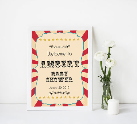 baby shower welcome sign, circus baby shower signs, printable baby shower signs, carnival baby shower signs