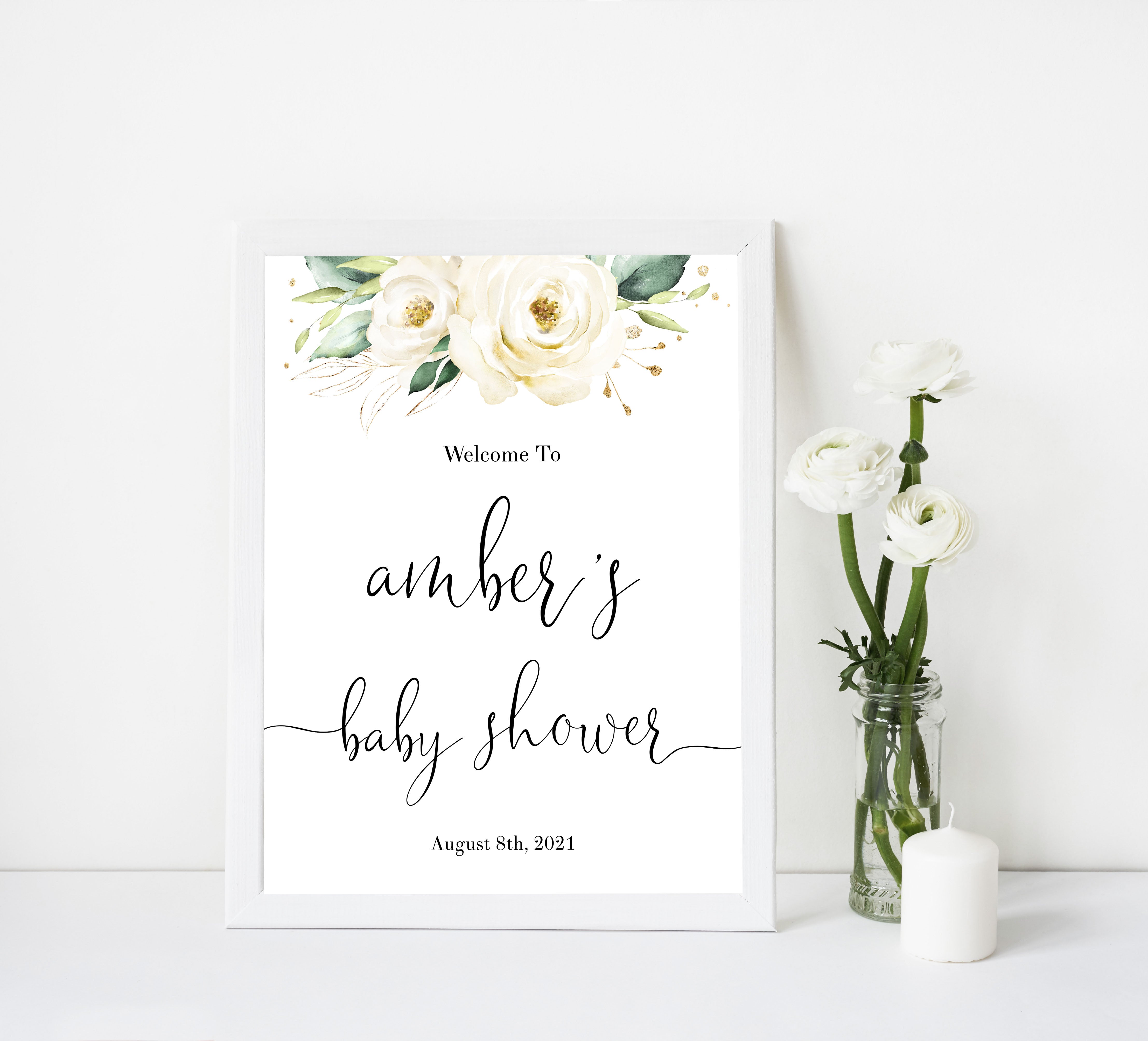 baby shower welcome sign, White floral baby decor, printable baby table signs, printable baby decor, baby safari animals table signs, fun baby signs, baby safari animals fun baby table signs