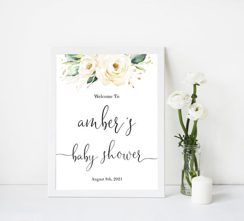 baby shower welcome sign, White floral baby decor, printable baby table signs, printable baby decor, baby safari animals table signs, fun baby signs, baby safari animals fun baby table signs