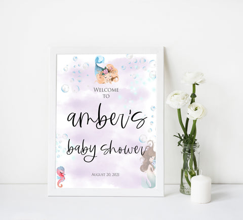 baby shower welcome sign, Little mermaid baby decor, printable baby table signs, printable baby decor, baby little mermaid table signs, fun baby signs, baby little mermaid fun baby table signs