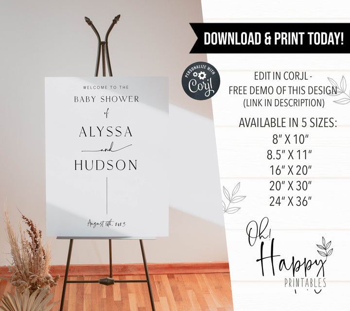 editable baby shower welcome signs, printable baby shower decor, simple baby shower welcome sign, printable baby decor, baby welcome sign