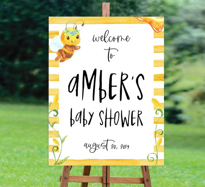 baby welcome signs, printable baby shower welcome sign, mommy to bee baby sign, mommy bee baby shower decor
