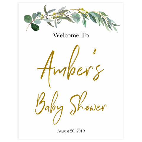 baby shower welcome sign, printable baby shower welcome signs, floral baby shower signs, greenery baby decor 