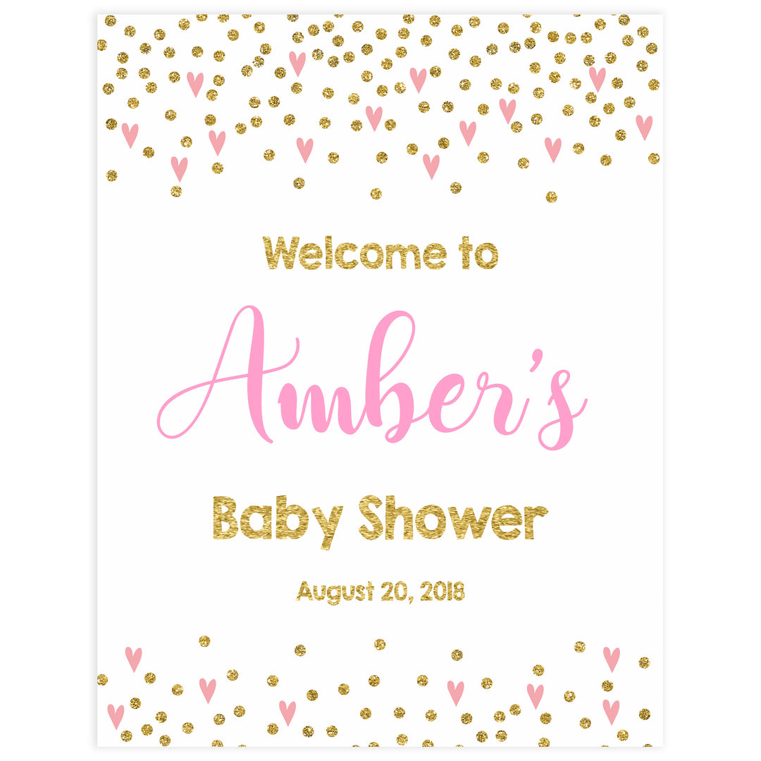 pink hearts baby welcome sign, printable baby welcome sign, small pink hearts baby signs, baby welcome sign, printable baby signs