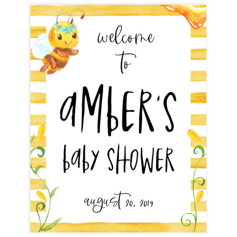 baby welcome signs, printable baby shower welcome sign, mommy to bee baby sign, mommy bee baby shower decor