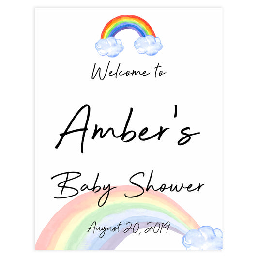 rainbow baby shower welcome sign, printable baby shower signs, baby welcome sign, baby shower decor, rainbow baby decor