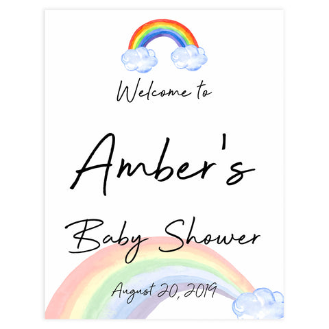 rainbow baby shower welcome sign, printable baby shower signs, baby welcome sign, baby shower decor, rainbow baby decor