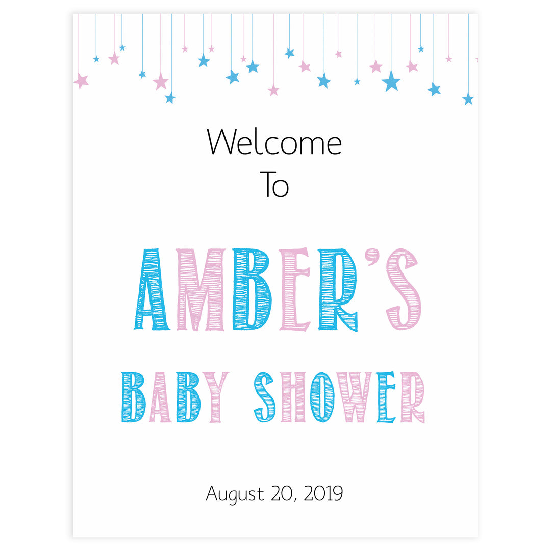 baby shower baby welcome sign, printable baby shower welcome sign, gender reveal baby shower, gender reveal baby decor