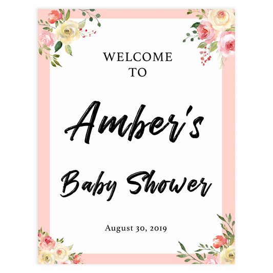 baby shower welcome signs, printable baby shower signs, spring floral baby shower, baby welcome decor, floral baby shower