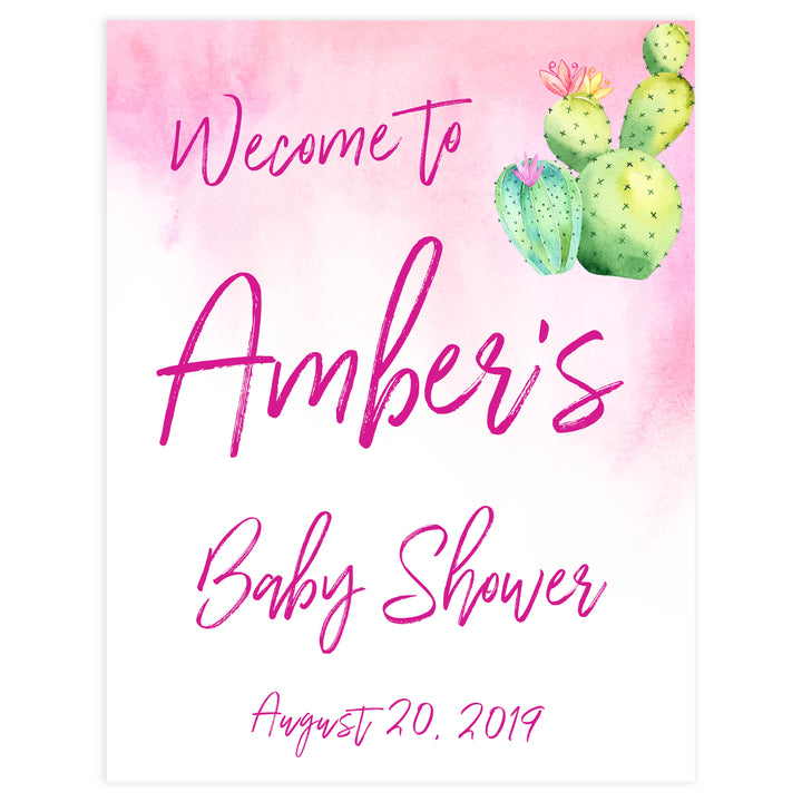 baby welcome signs, printable baby welcome signs, cactus baby shower, cactus fiesta baby shower sign, 
