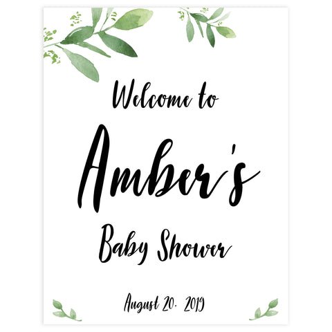 botanical baby shower welcome signs, printable baby shower welcome sign, botanical baby shower decor, floral baby shower ideas