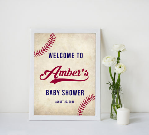 baseball baby welcome sign, printable baby shower welcome signs, little slugger baby decor, fun baby shower games, baseball baby decor