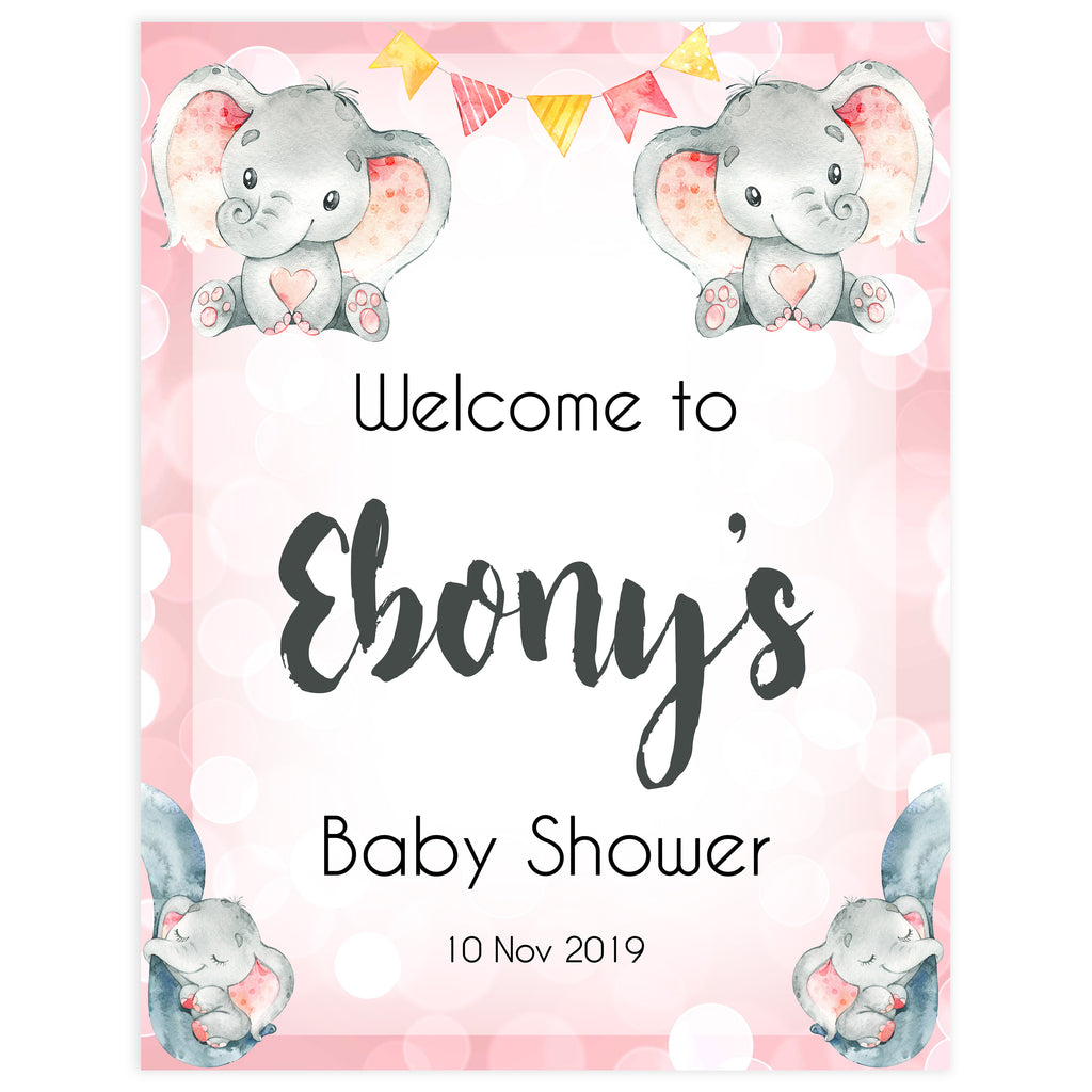 Baby Shower Welcome Sign - Pink Elephants Printable Baby Decor ...