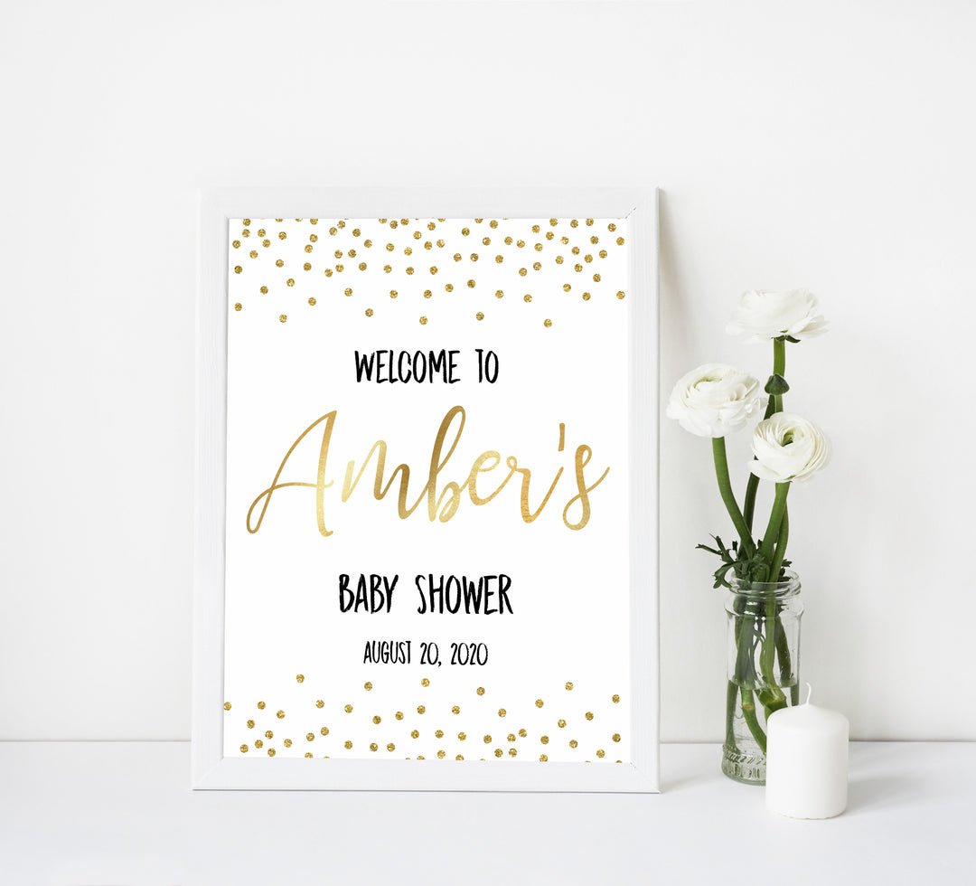 baby shower welcome sign, printable baby welcome sign, gold glitter baby shower, gold glitter baby welcome sign, fun baby shower ideas, top baby ideas,