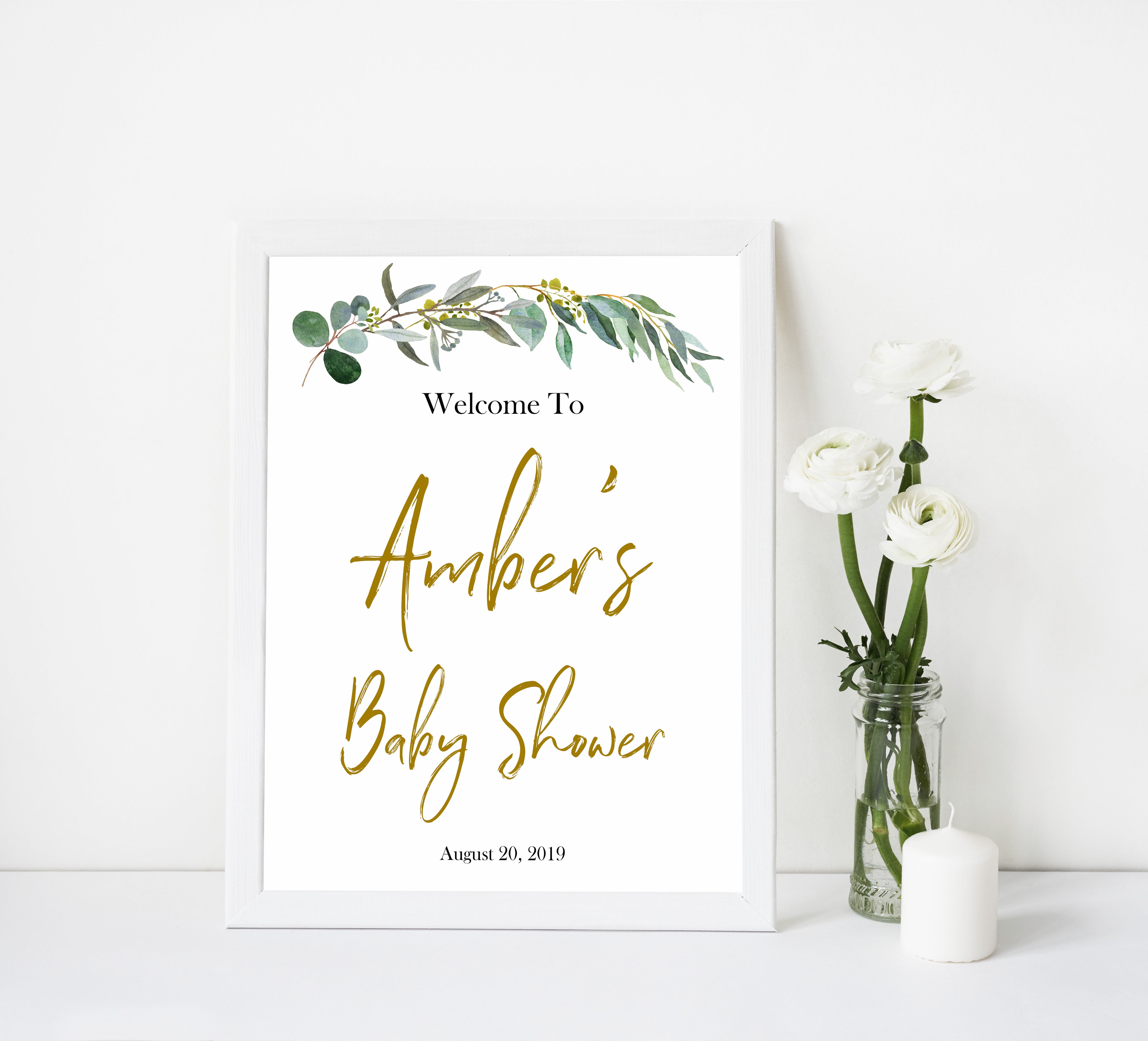 baby shower welcome sign, printable baby shower welcome signs, floral baby shower signs, greenery baby decor 