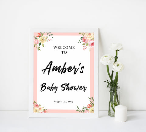 baby shower welcome signs, printable baby shower signs, spring floral baby shower, baby welcome decor, floral baby shower
