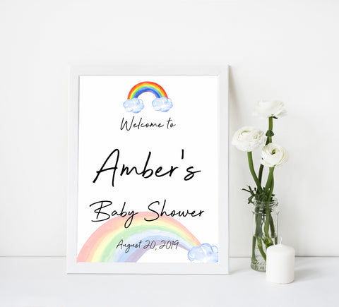 rainbow baby shower welcome sign, printable baby shower signs, baby welcome sign, baby shower decor, rainbow baby decor